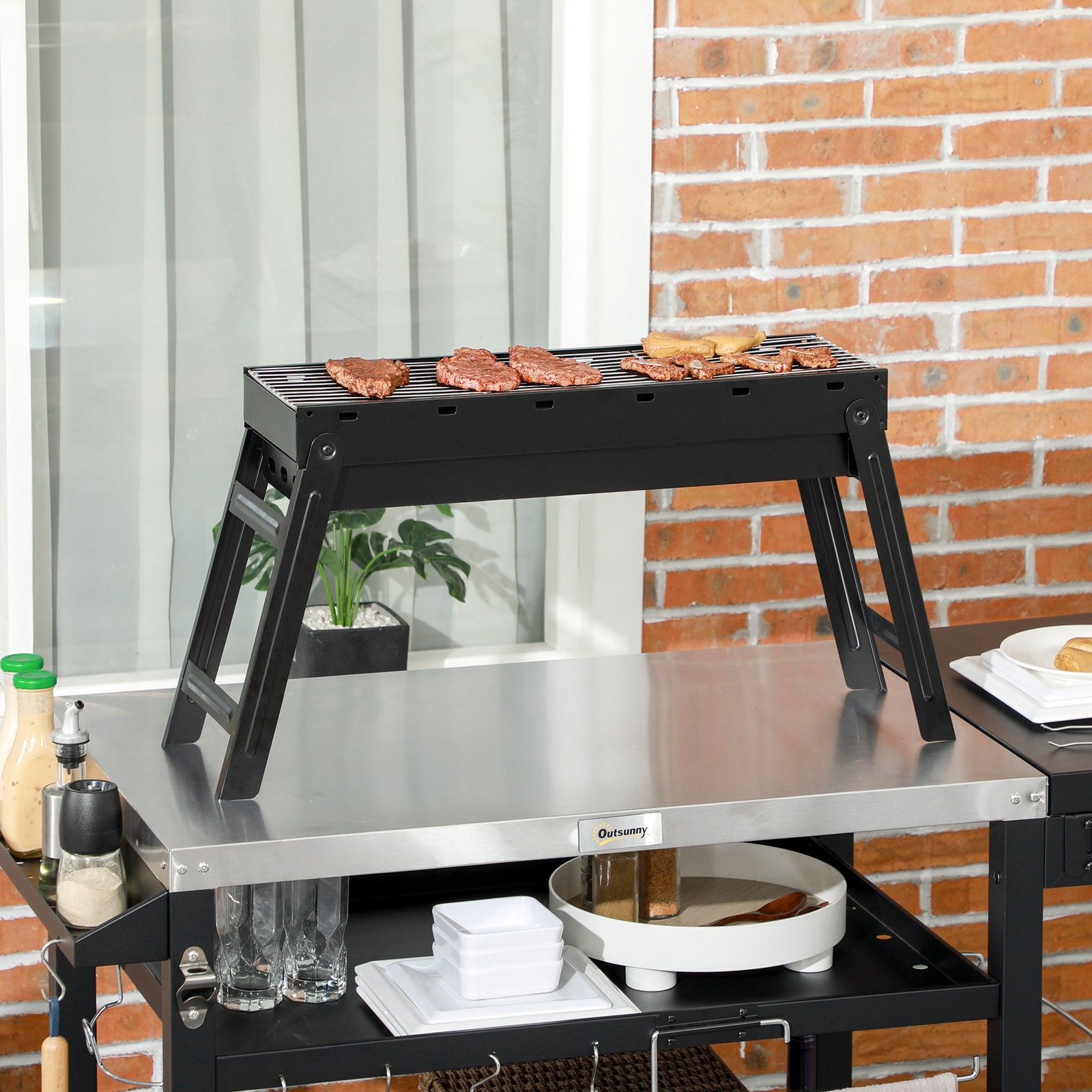 Compact Galvanised Tabletop Bbq, Black