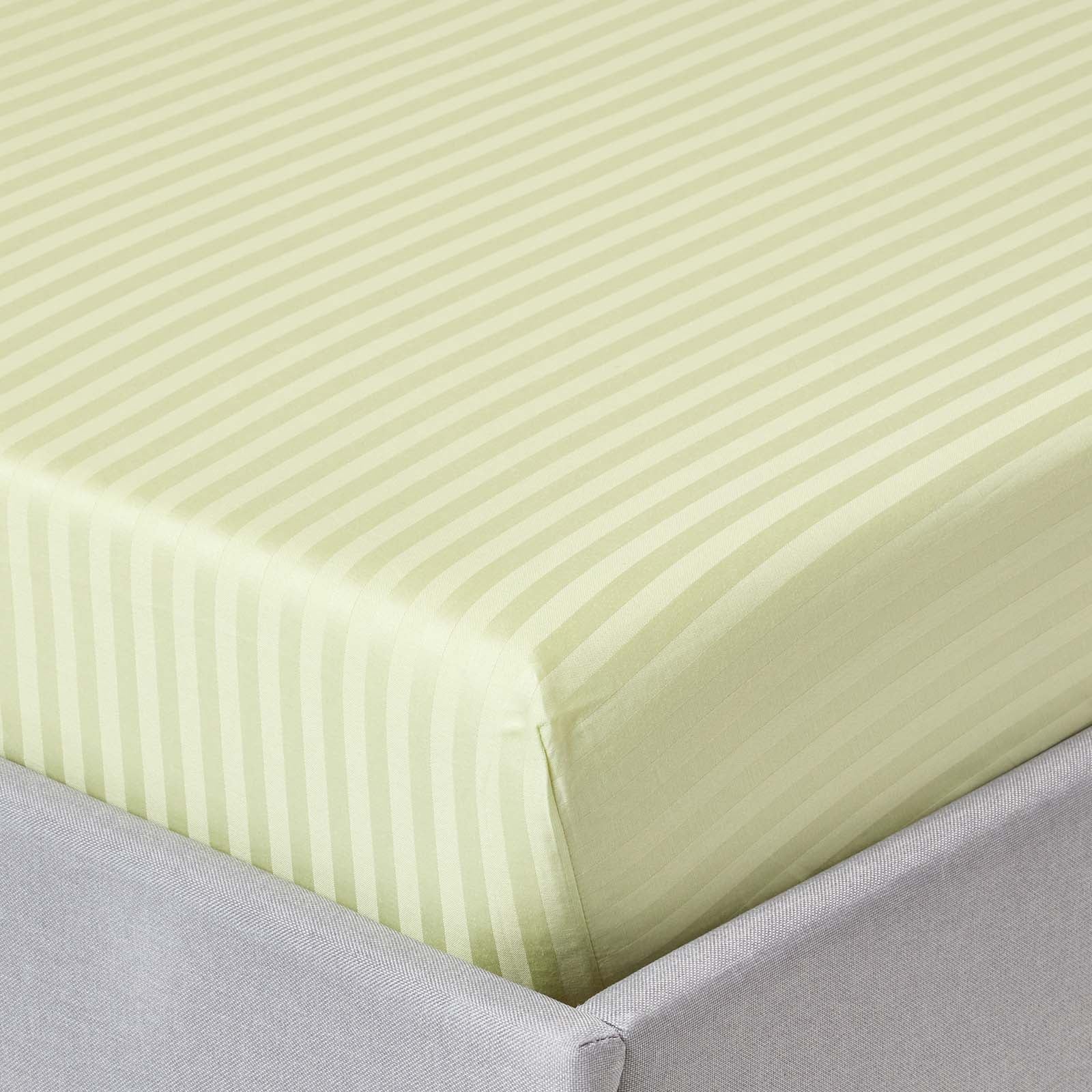 Egyptian Cotton Satin Stripe Fitted Sheet 330 Tc | King | Sage Green