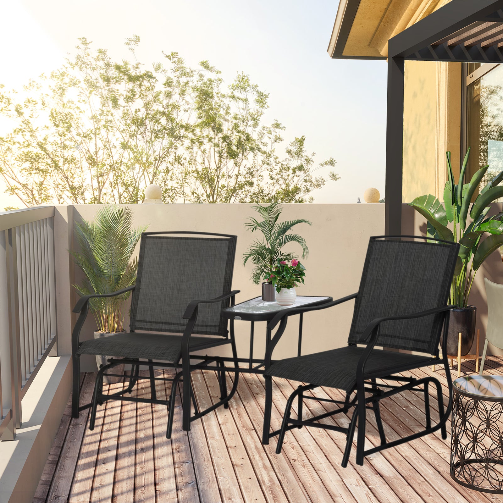 Double Glider Companion Rocking Garden Chairs Loveseat | Black