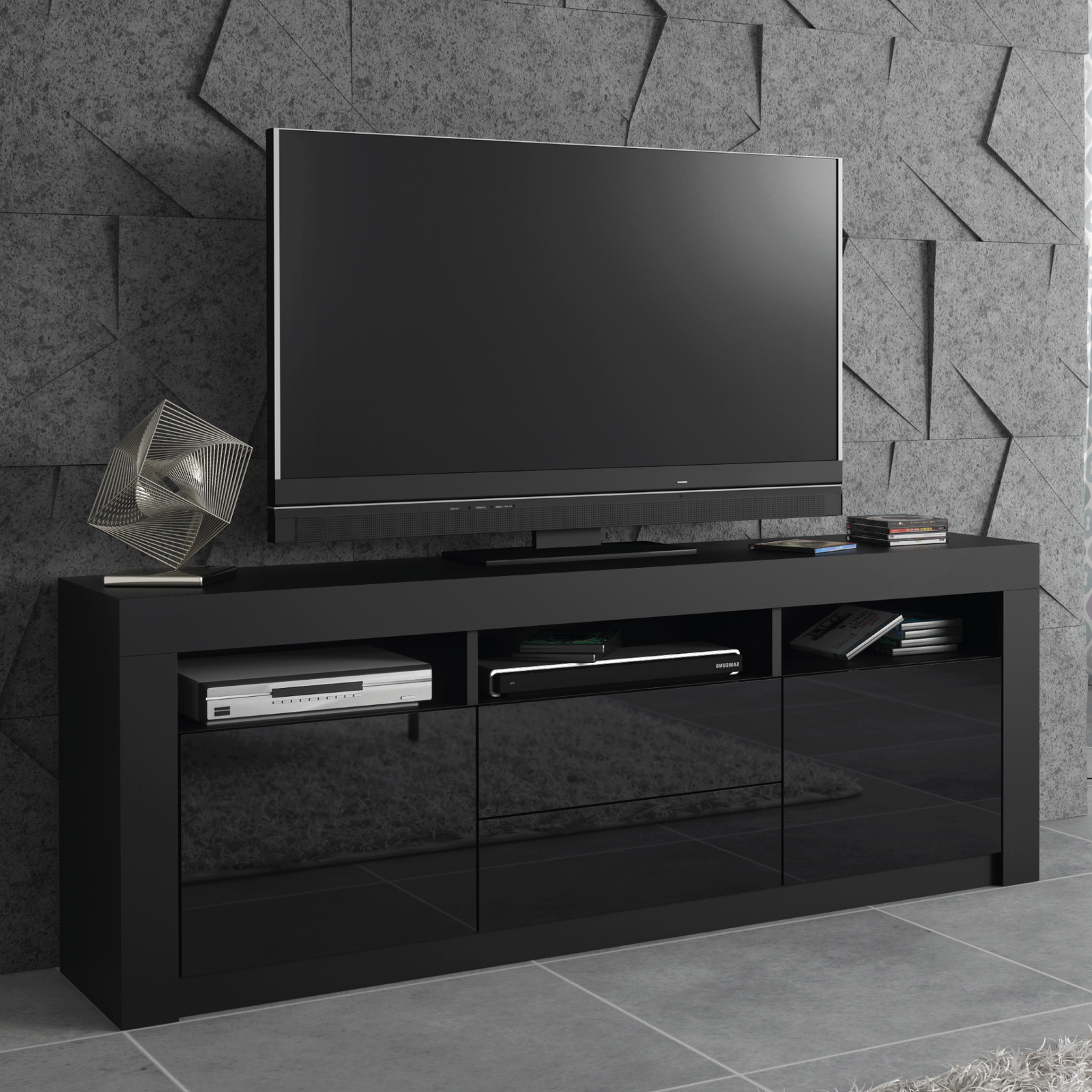 Shine Tv Unit 160cm With Led Lights | Black