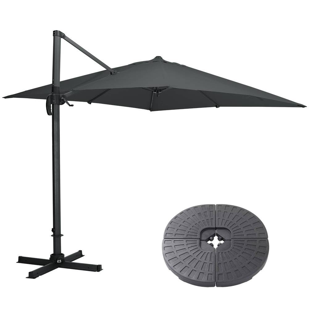 Large Square Patio Parasol With Durable Polyester Canopy, Pa Waterproof Coating, Adjustable Height, 360° Foot Pedal Rotation With Cross Base & Round Base | One Size | Dark Grey
