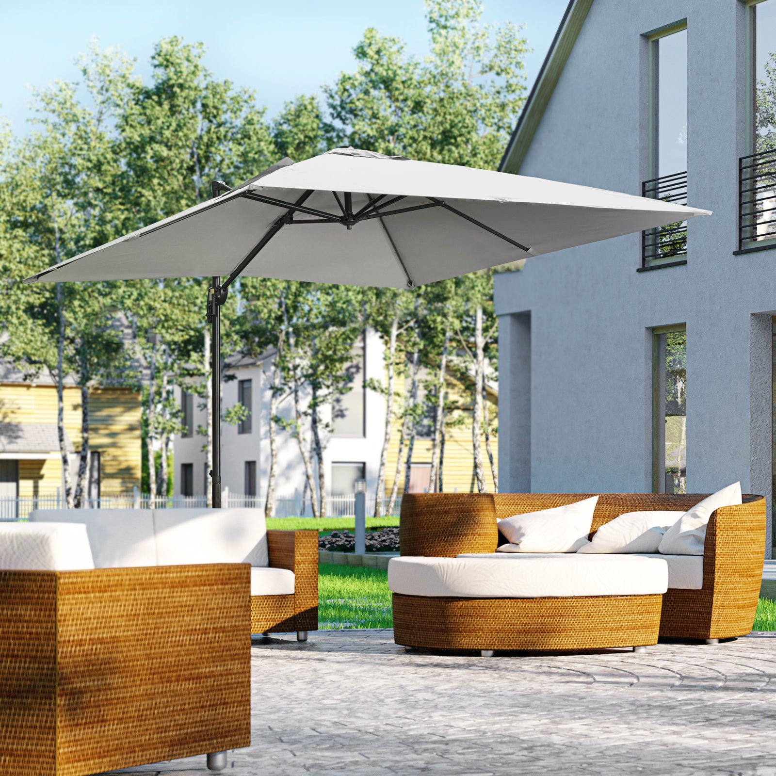 2.7x2.7m Cantilever Parasol W/ 360° Crank Handle Tilt