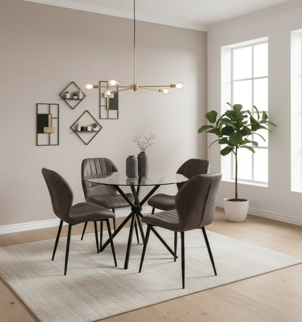 New York Dining Table With 4 Jaydn Leather Chairs | Grey