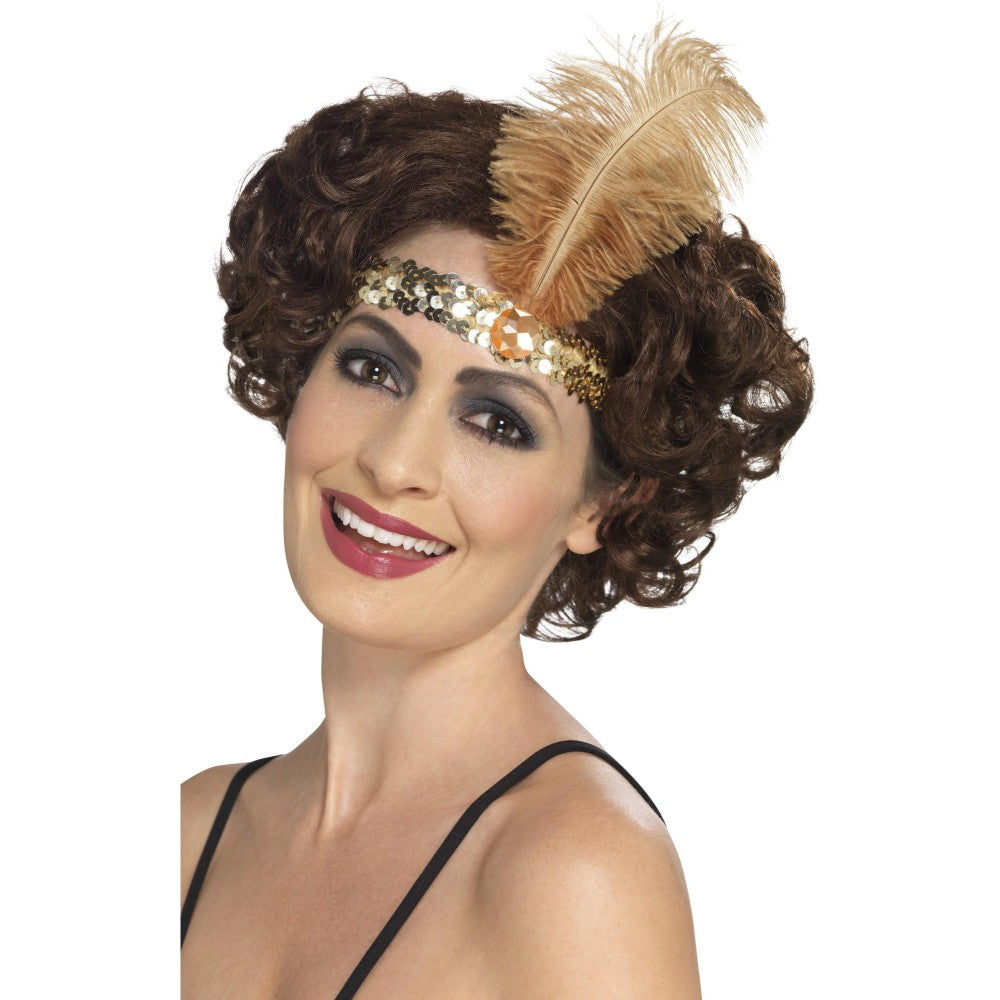 Flapper Headband, With Feather | Gold