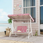 Kids 2-seater Porch Swing With Seat Belts, Adjustable Canopy Pink