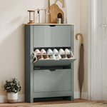 18-shoe Storage Cabinet 6 Shelves 3 Drawers Tabletop High | Light Grey