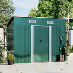 4x8ft Metal Storage Shed With Double Doors,ventilation And Foundation Frame Flat Roof Outdoor Tool Shed For Garden | Dark Green
