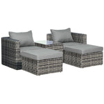 5 Pcs Pe Rattan Sofa Footstool Set Tall Glass-top Table | Gray