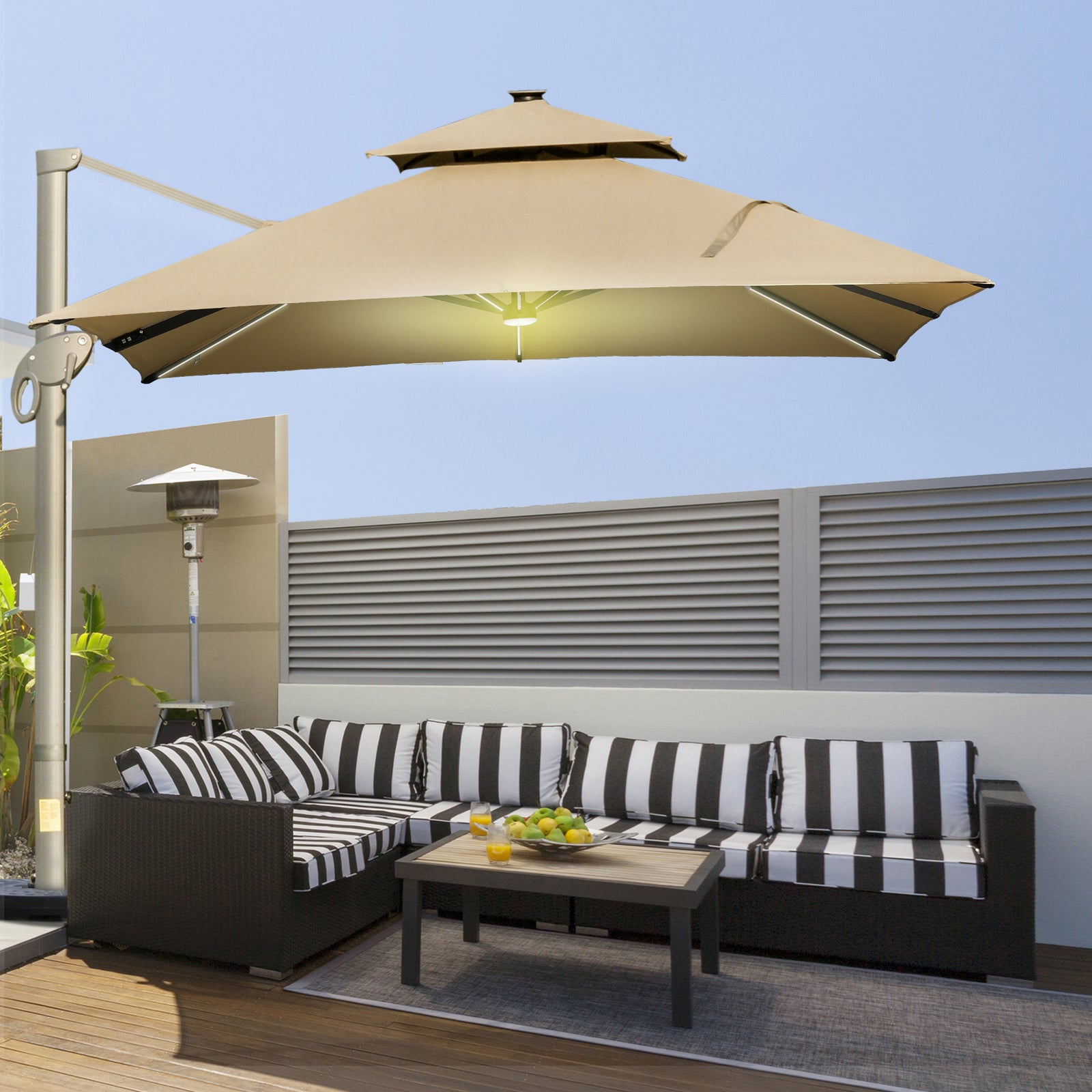 3x3m Cantilever Roma Parasol, Two-tier Sun Shade