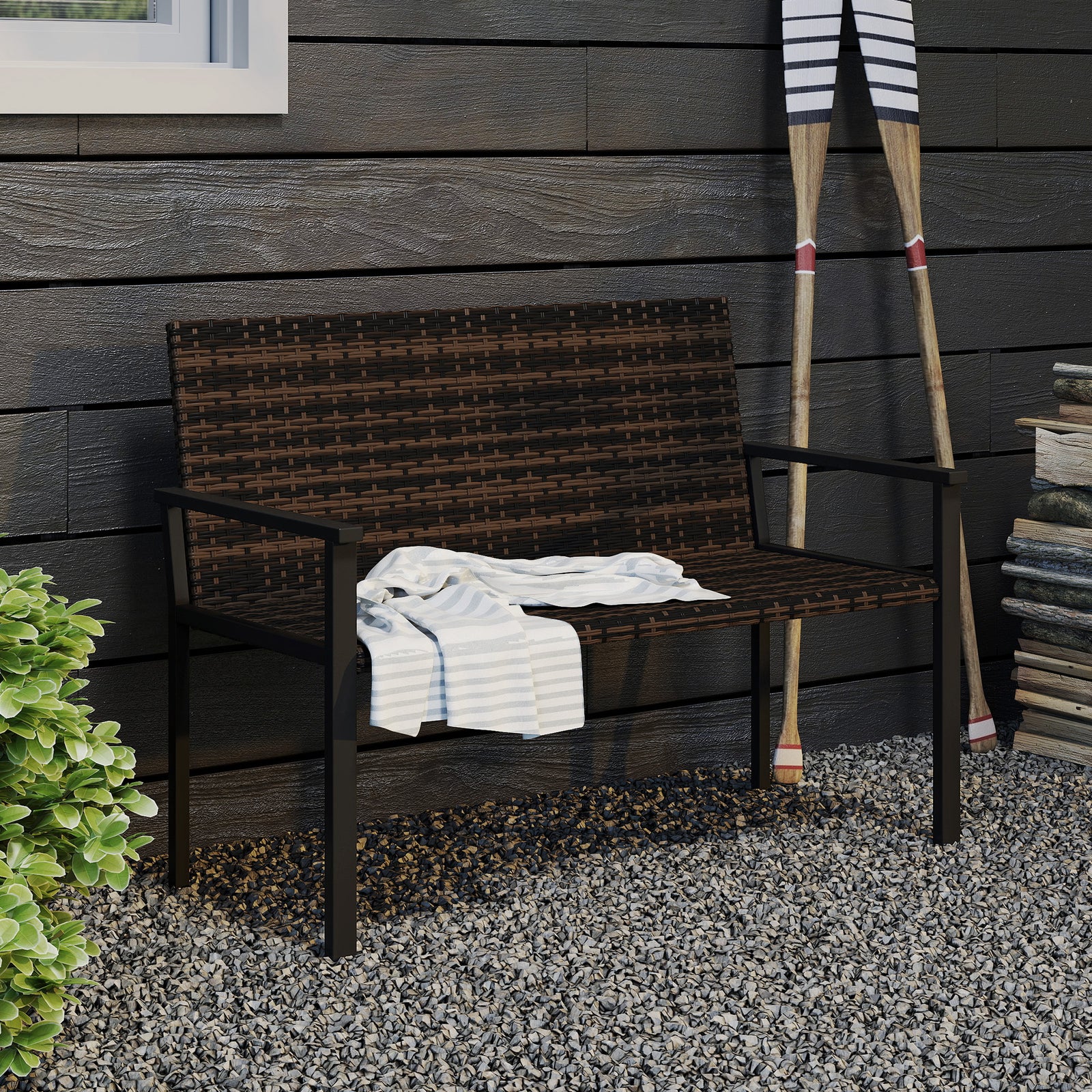 2 Seater Rattan Bench With Quick-drying Padding | Brown