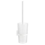 Wall Mounted Toilet Brush And Frosted Glass Container | White