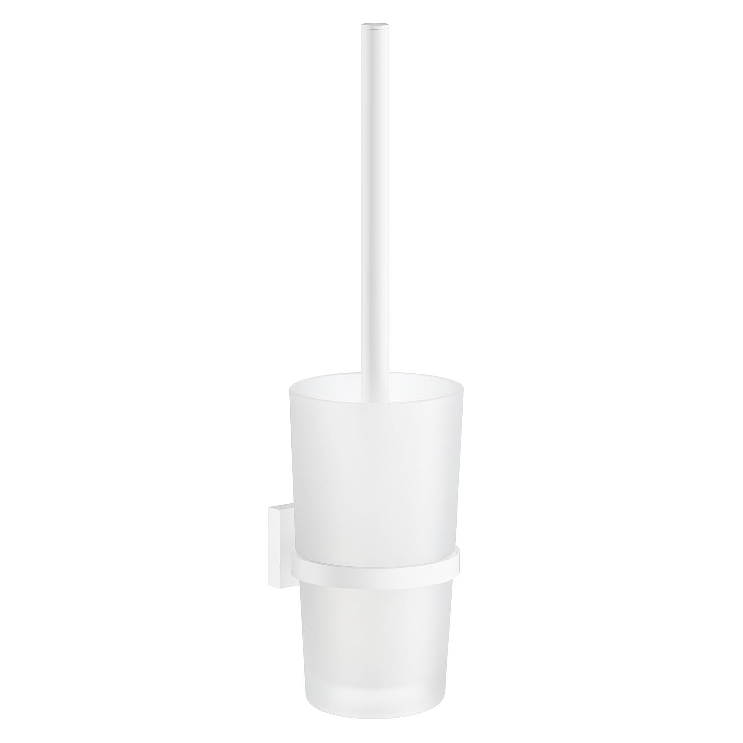 Wall Mounted Toilet Brush And Frosted Glass Container | White