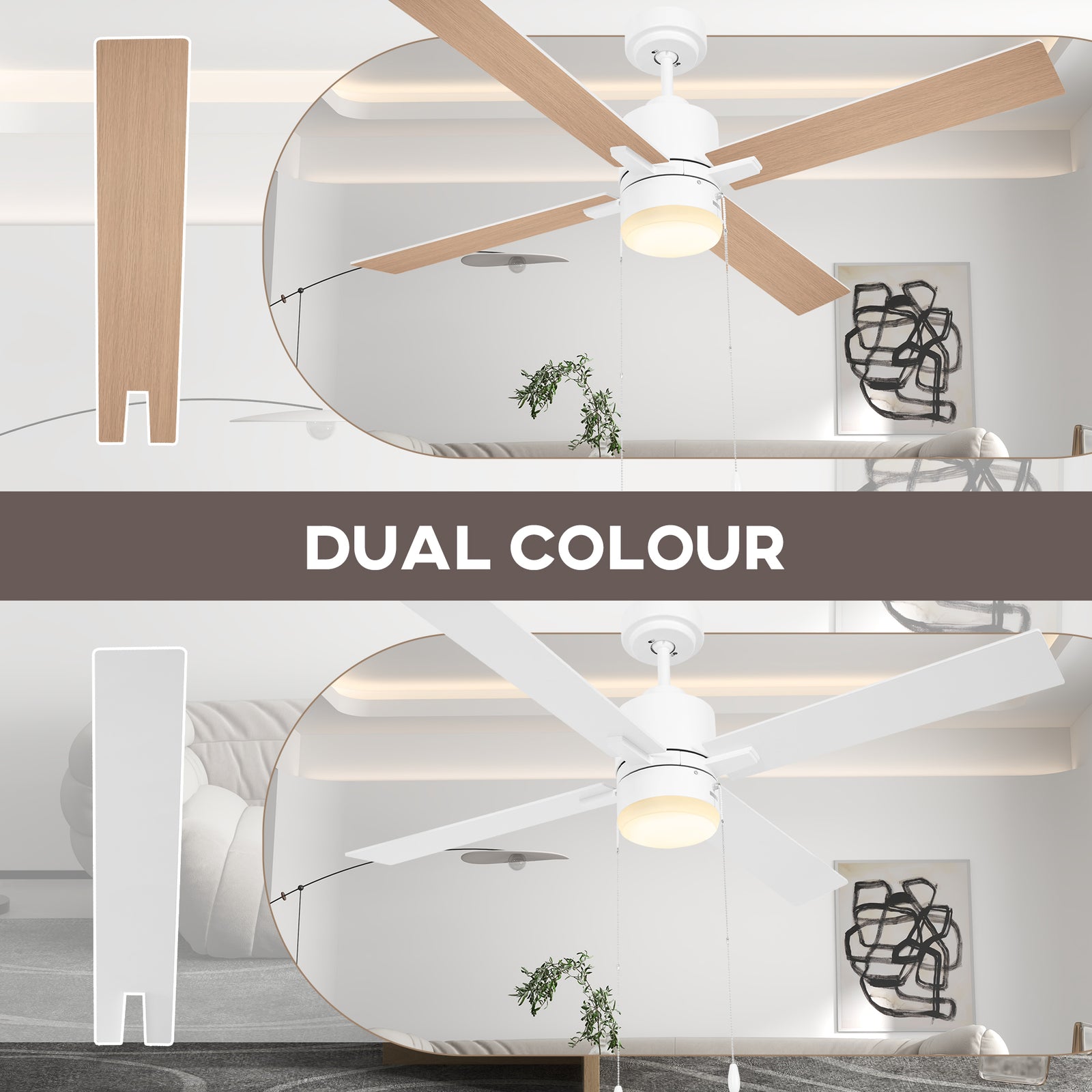 Mounting Reversible Ceiling Fan With Light Pull-chain | One Size | White
