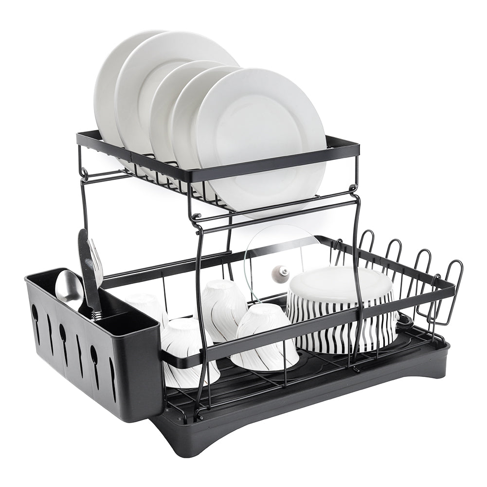 Steel Dish Rack With Utensil And Glass Holder