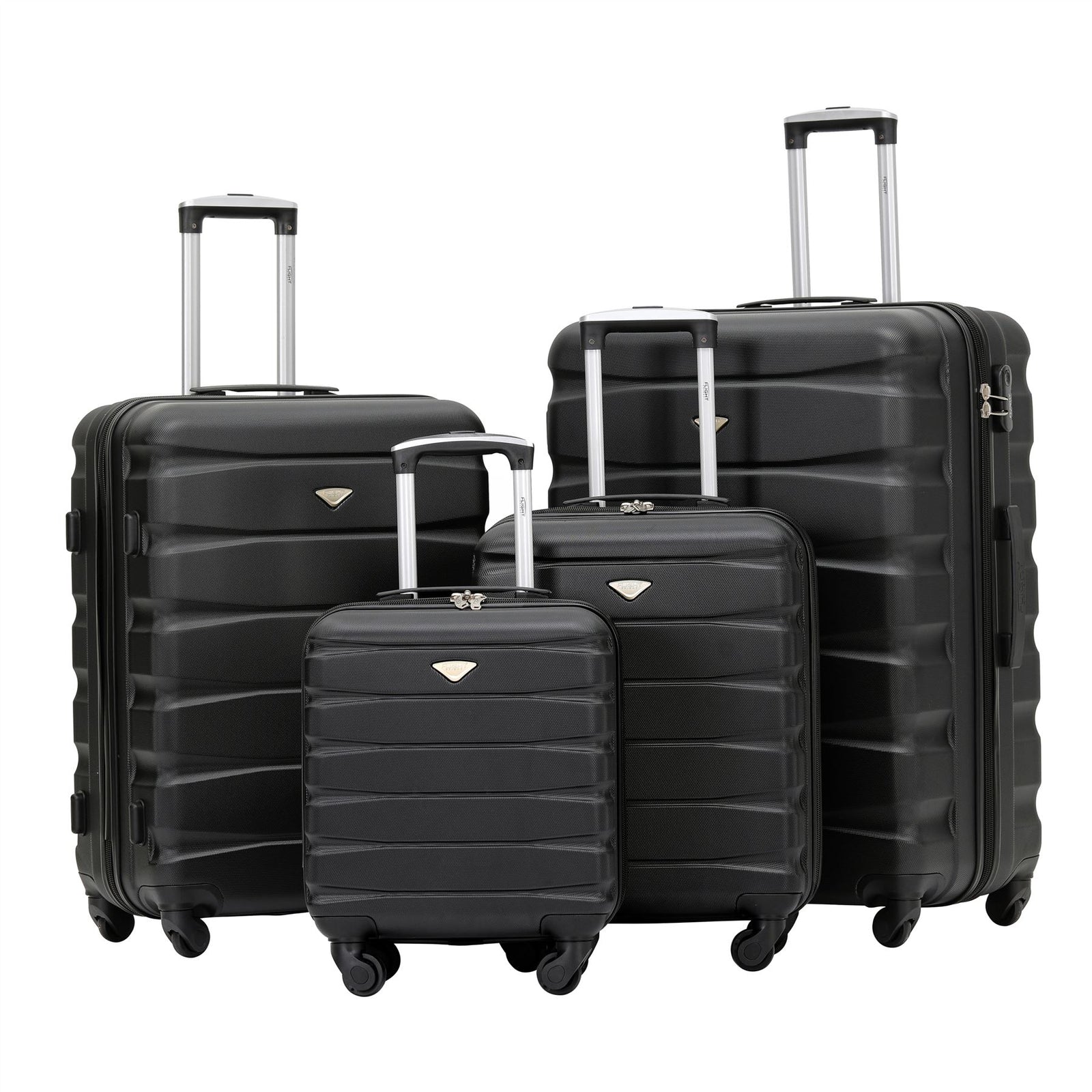 Set Of 4 Hard Suitcases Cabin & Hold Luggage - Underseat Cabin, Overhead Cabin With Medium And Large Checkin Hold Suitcases Set | Set-of-4 | Black