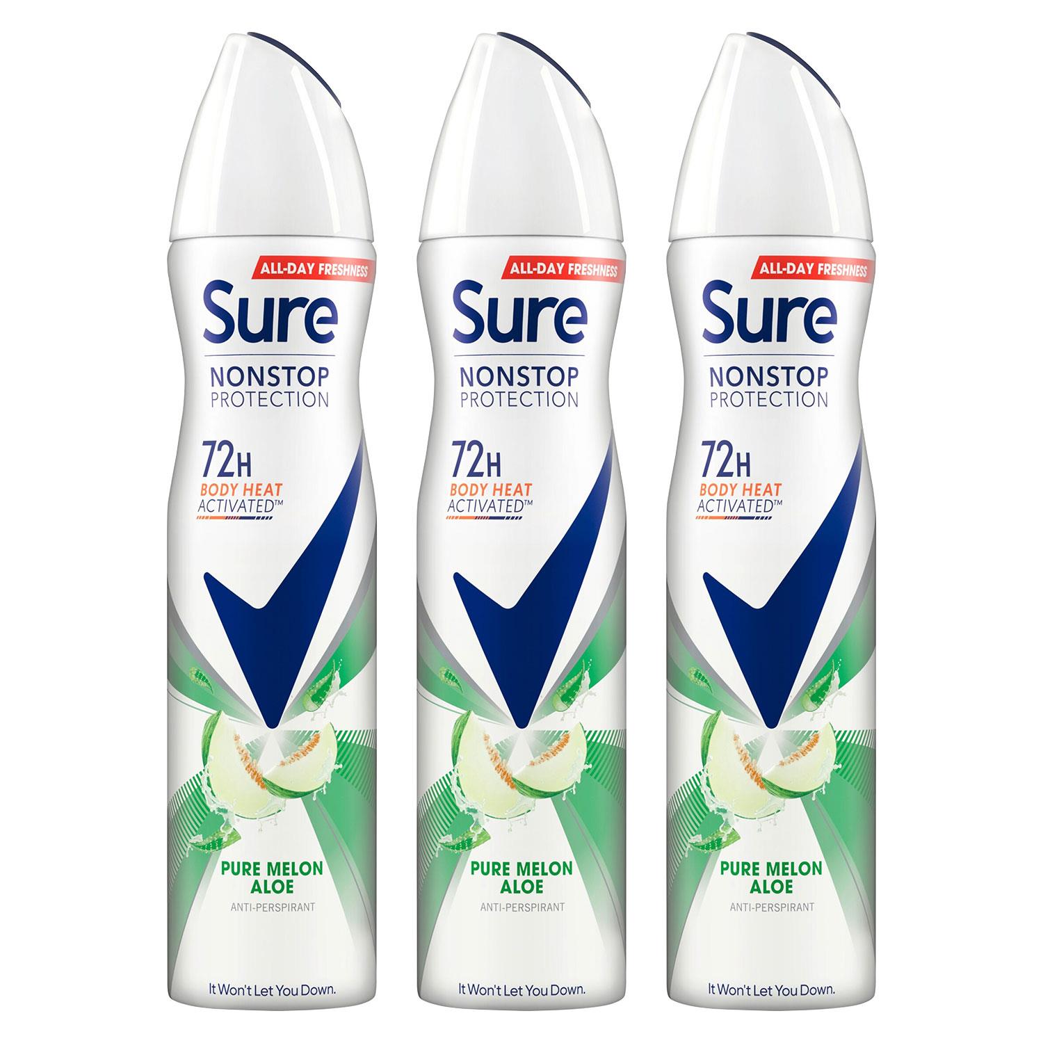 Women Anti-perspirant 72h Nonstop Protection Pure Melon Aloe Deo, 3pk, 250ml | 3