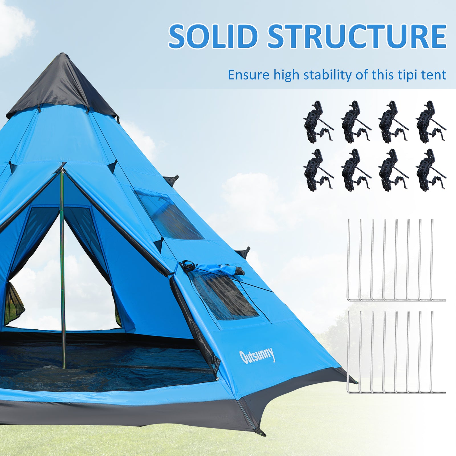 6 Man Tent Metal Poles Water-resistant Walls Windows Door | Blue