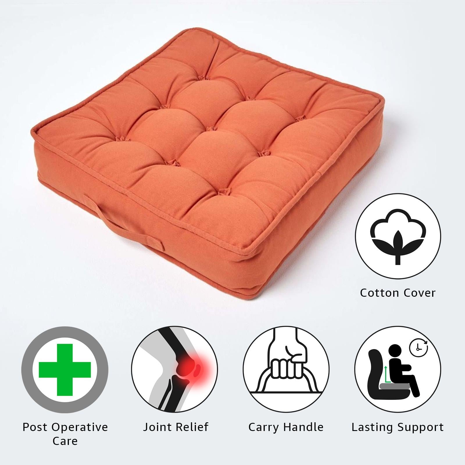 Cotton Armchair Booster Cushion | 50cm x 50cm | Terracotta
