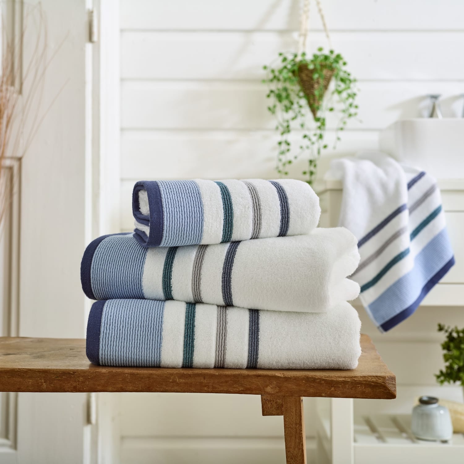 Portland Stripe Supersoft Cotton Towel Ultra-plush Striped Luxury | Bath Sheet | Blue