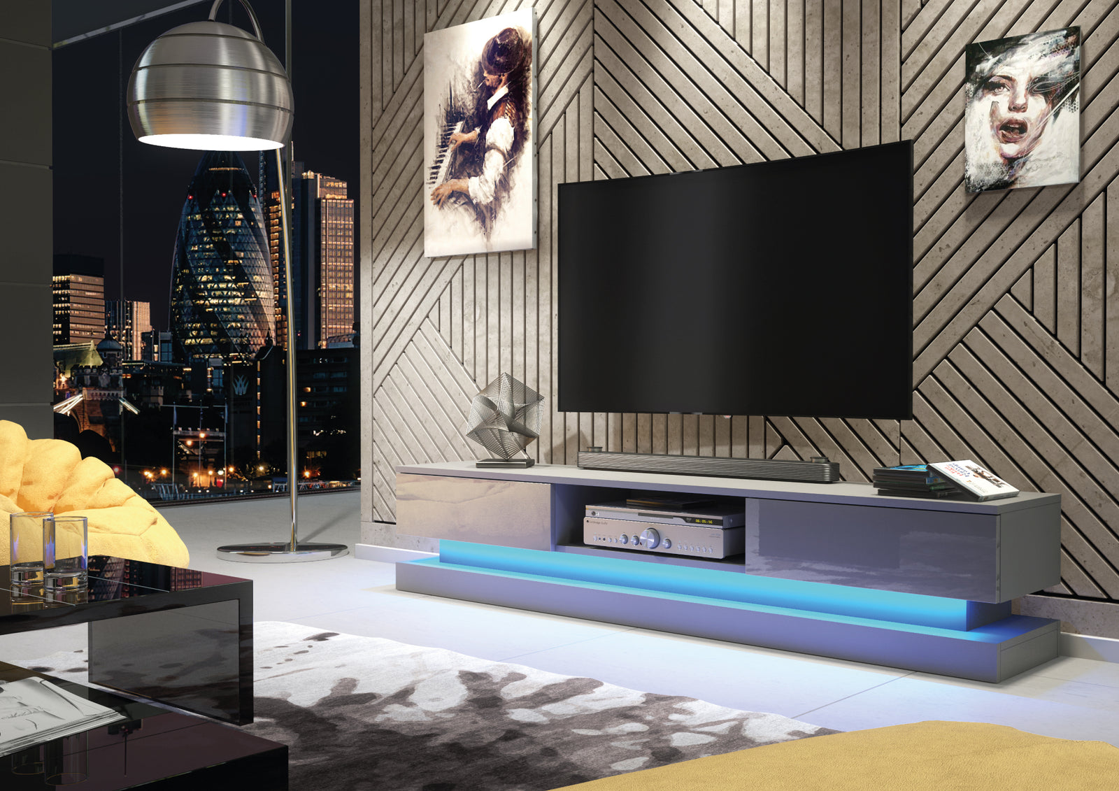 Bloom Tv Unit 180cm With Led Lights | Dark Grey
