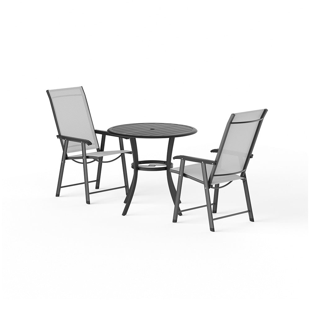 3-pieces Patio Dining Sets Metal Slatted Coffee Table With Foldable Chairs