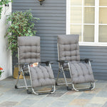 2 Pcs Reclining Zero Gravity Chair Folding Lounger Cushion | Dark Grey