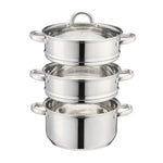 3 Tier Stainless-steel Steamer Pan | 24cm | Silver