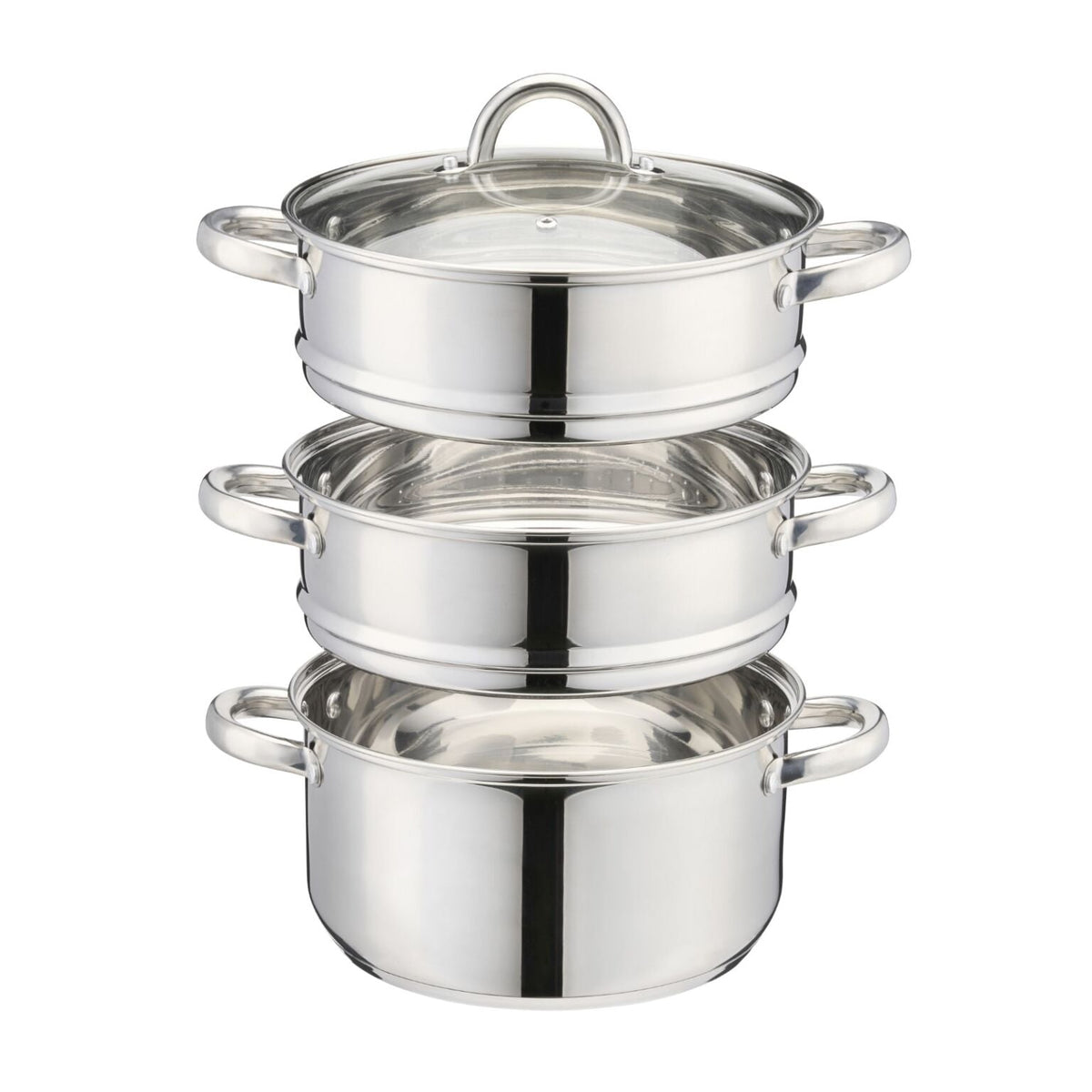 3 Tier Stainless-steel Steamer Pan | 24cm | Silver
