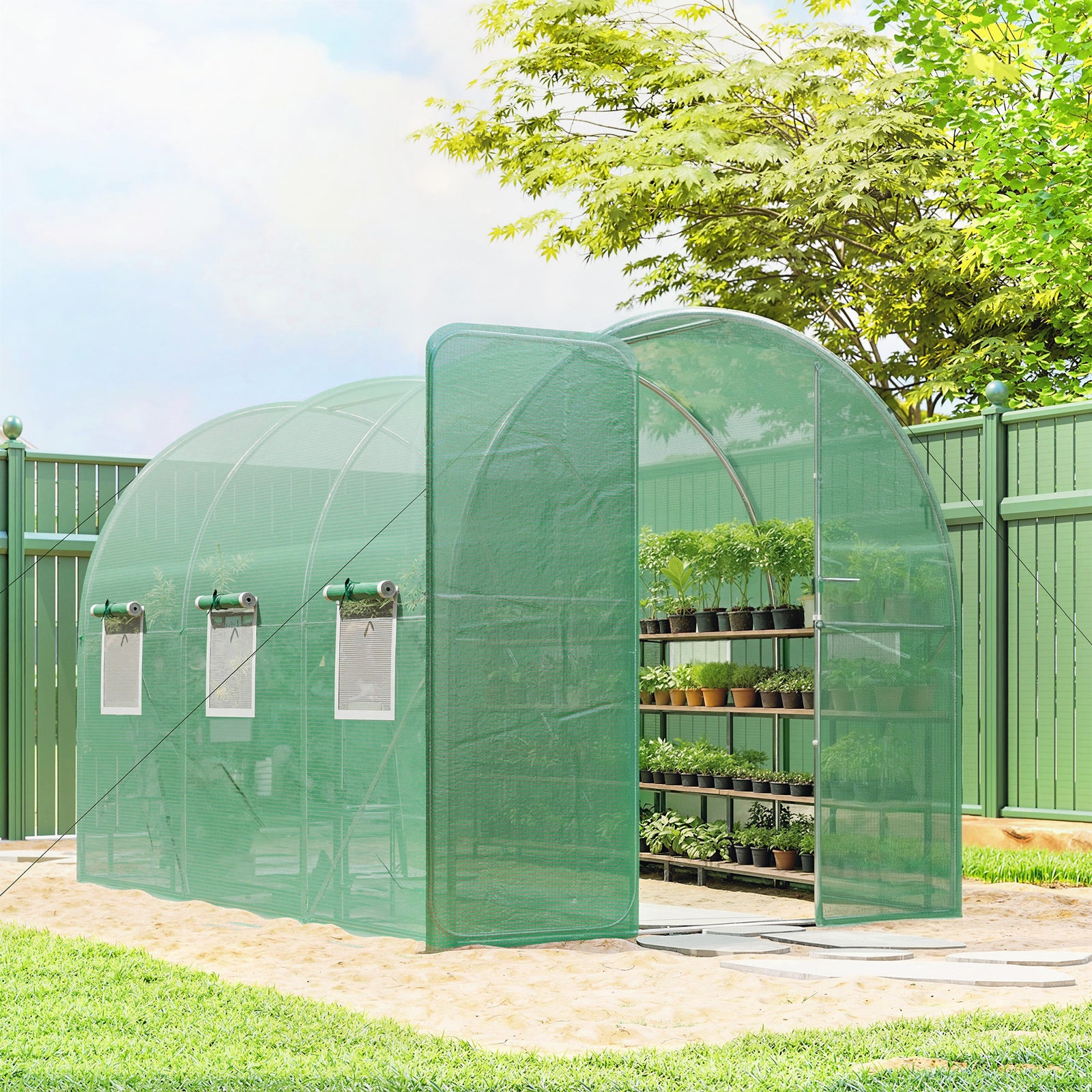 Walk-in Polytunnel Greenhouse With Windows, Garden Tunnel | M | Green