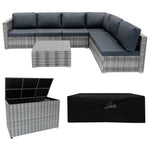 Rattan Modular 7 Piece Furniture Set & 996l Storage Box | Grey