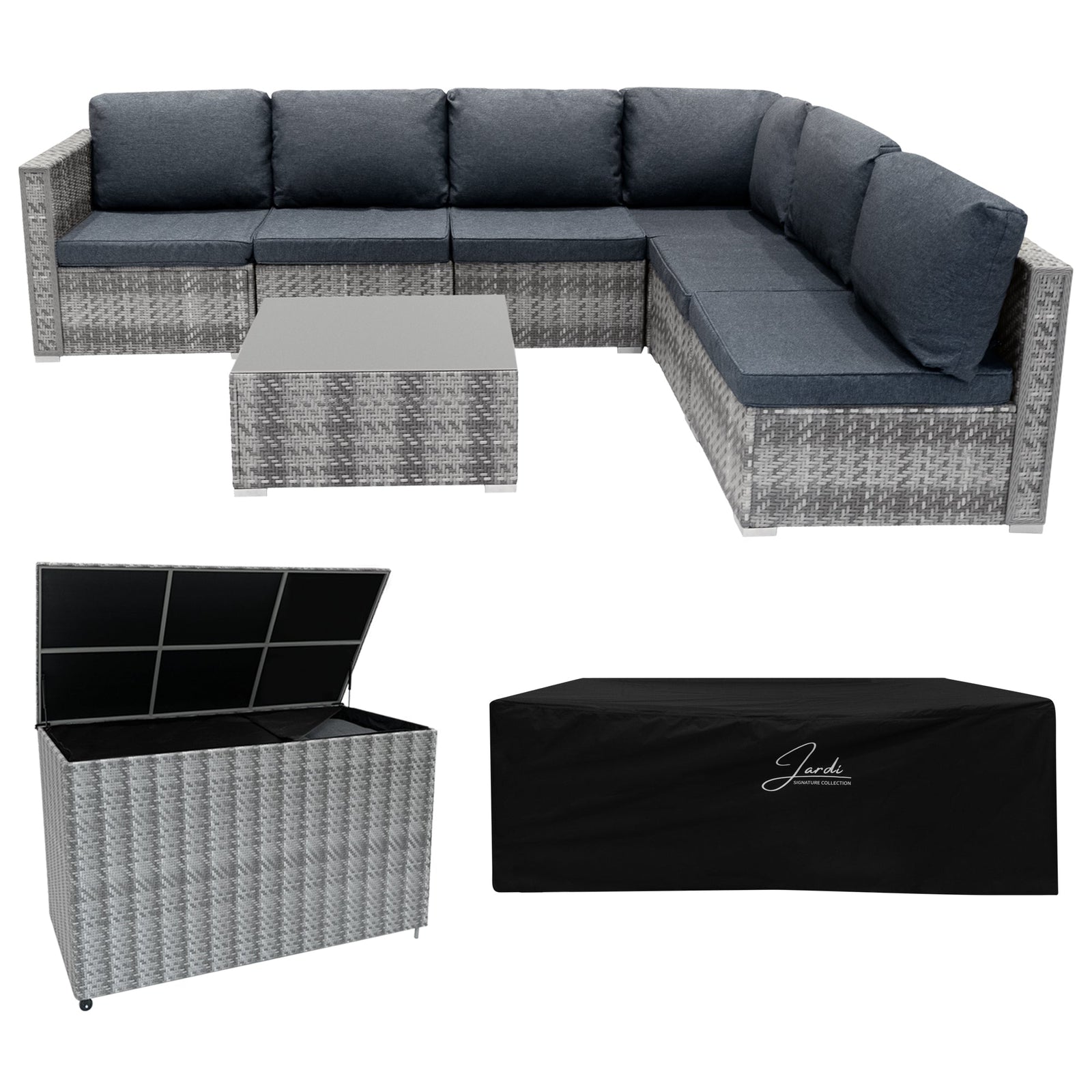 Rattan Modular 7 Piece Furniture Set & 996l Storage Box | Grey