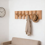 Wall-mounted Solid Wood Coat Rack With 6/8 Flip-down Hooks, Piano Key Design | Small | Natural