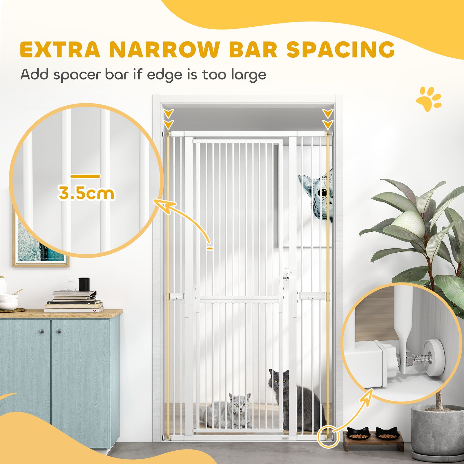 180cm Extra Tall Pet Gate Cat Gate With Narrow Gap, 76-104cm Wide