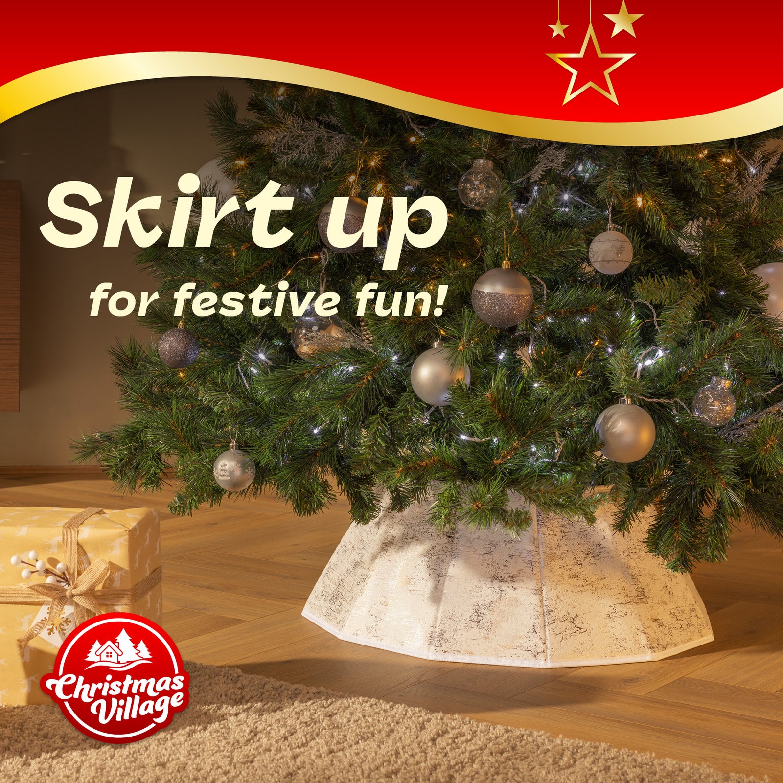 Velvet Christmas Tree Skirt 68cm Foldable Lightweight | Silver