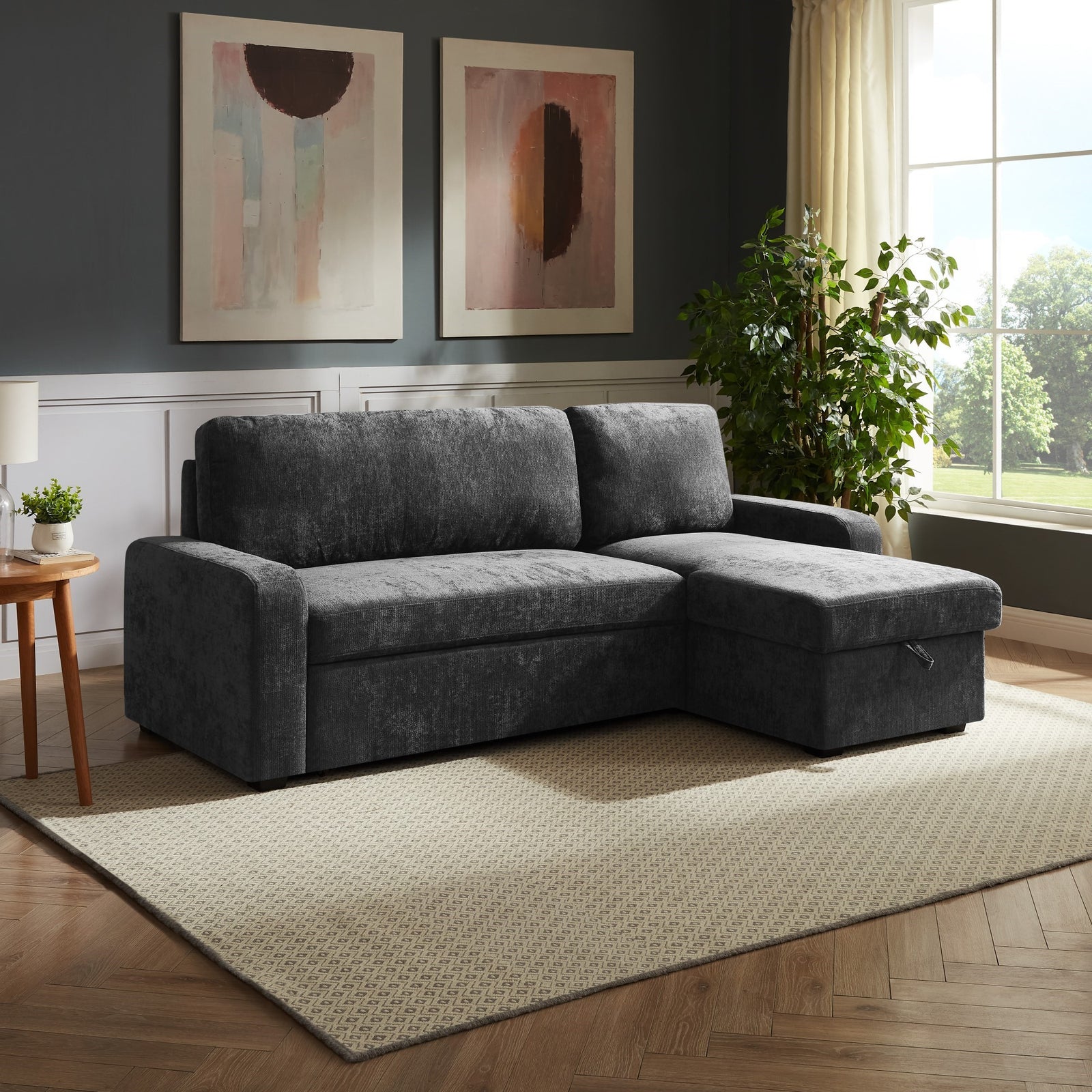 Coeburn Reversible Corner Sofabed With Storage | Dark Grey