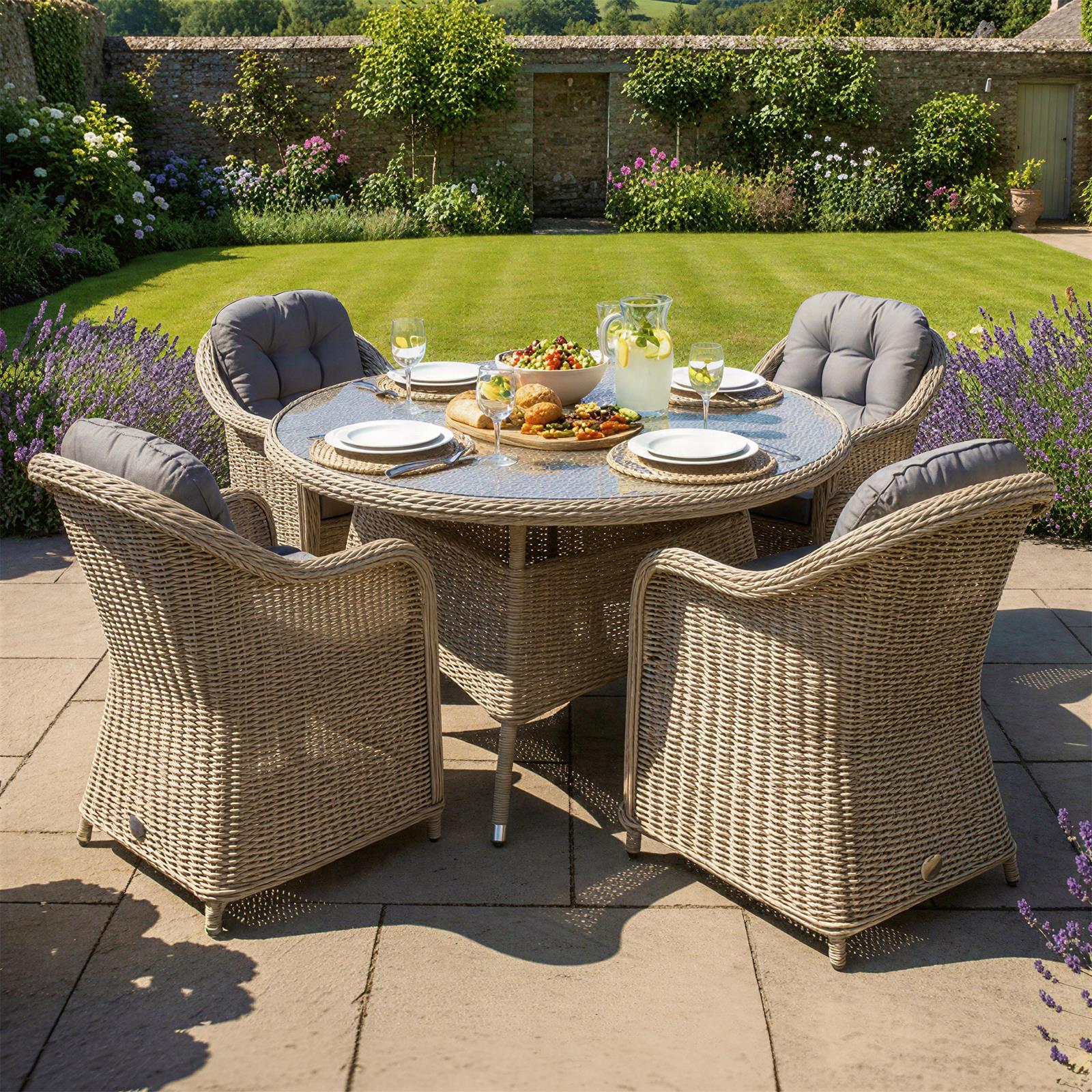 Sicilia Rattan 4 Seat Dining Set | Sandy Oak