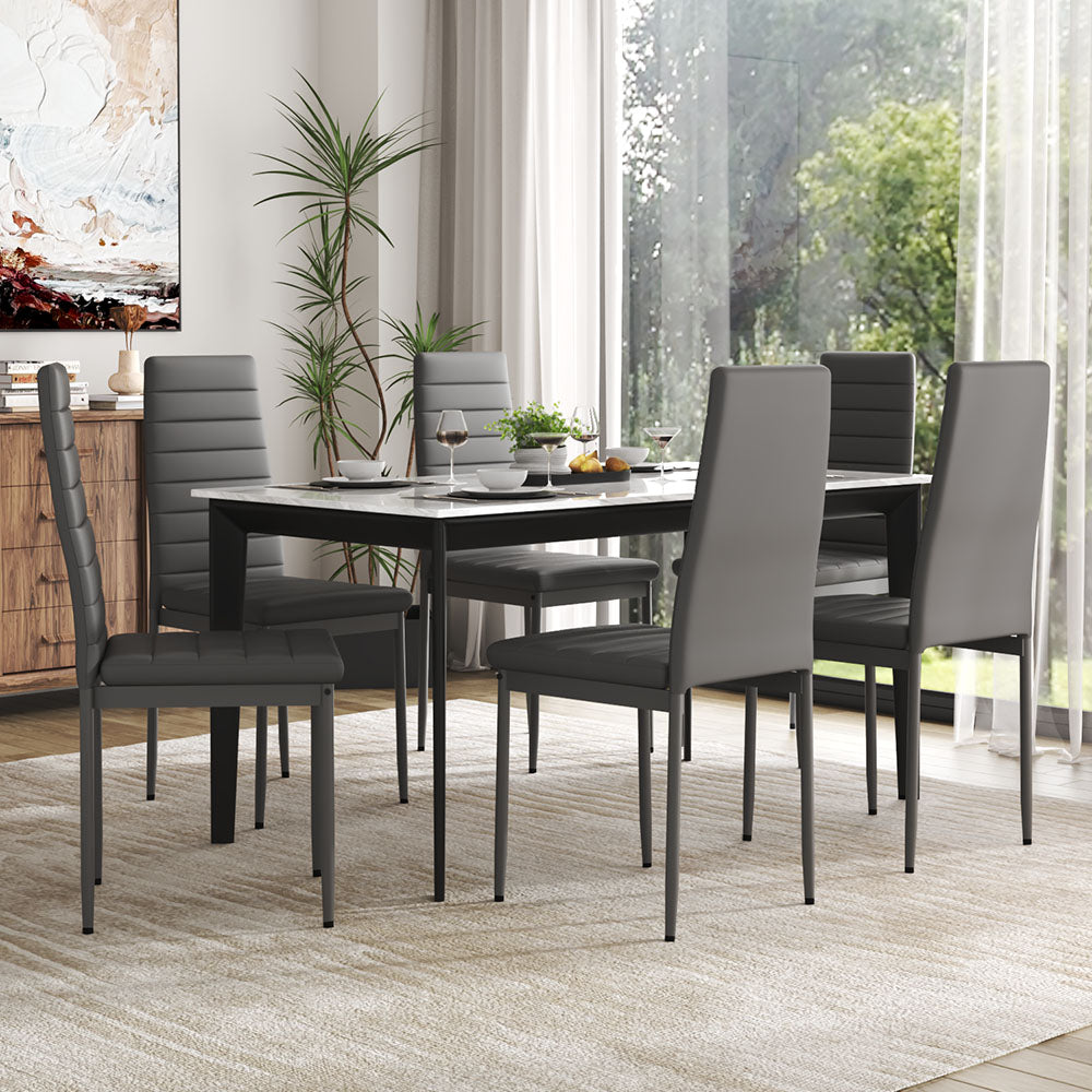 Set Of 6 Modern Faux Leather Armless High Back Dining Chairs | Set of 6 | Grey