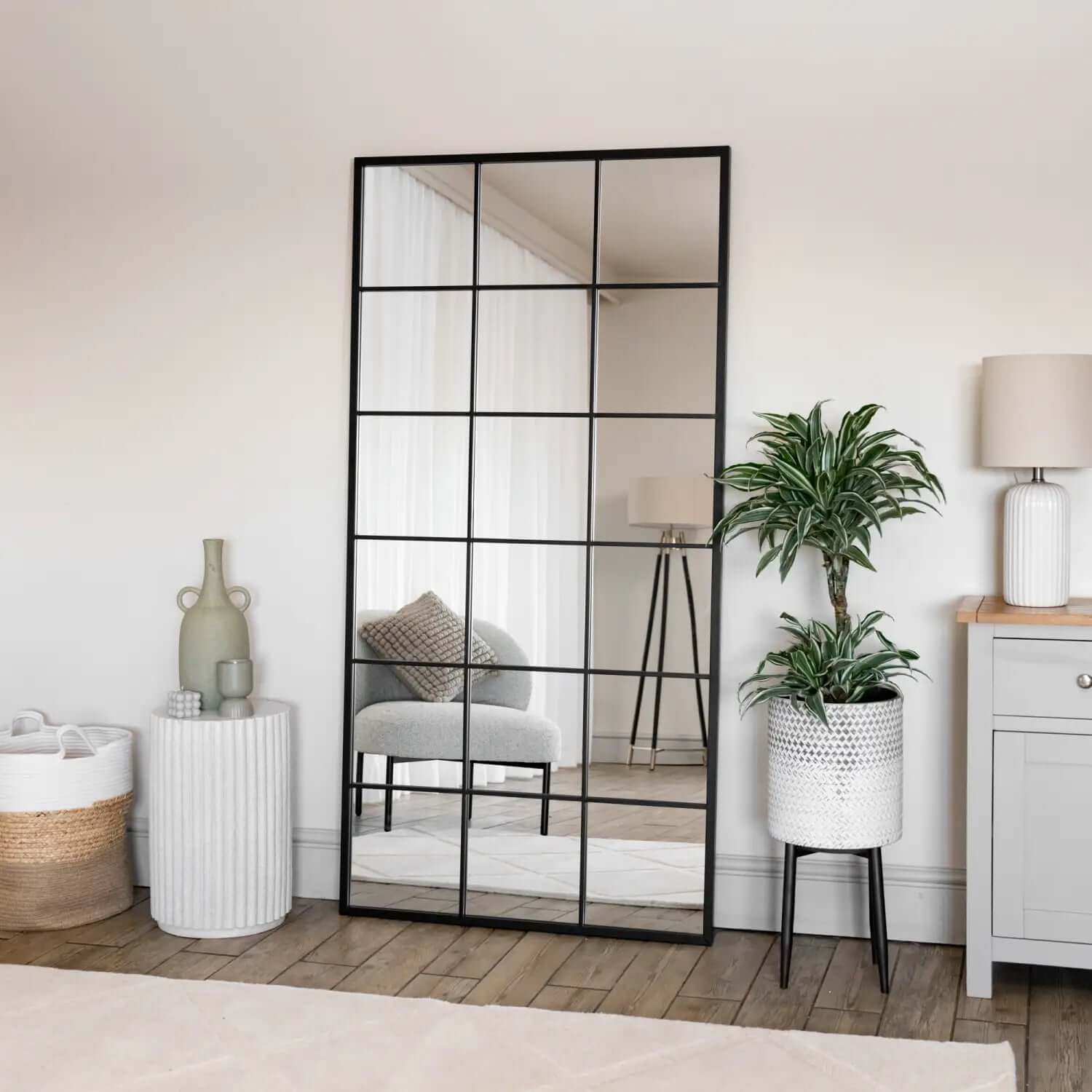Kyō - Metal Rectangle Lattice Window Mirror | 180cm x 90cm | Black