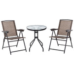 Patio Bistro Set Folding Chairs Garden Coffee Table Balcony | Brown