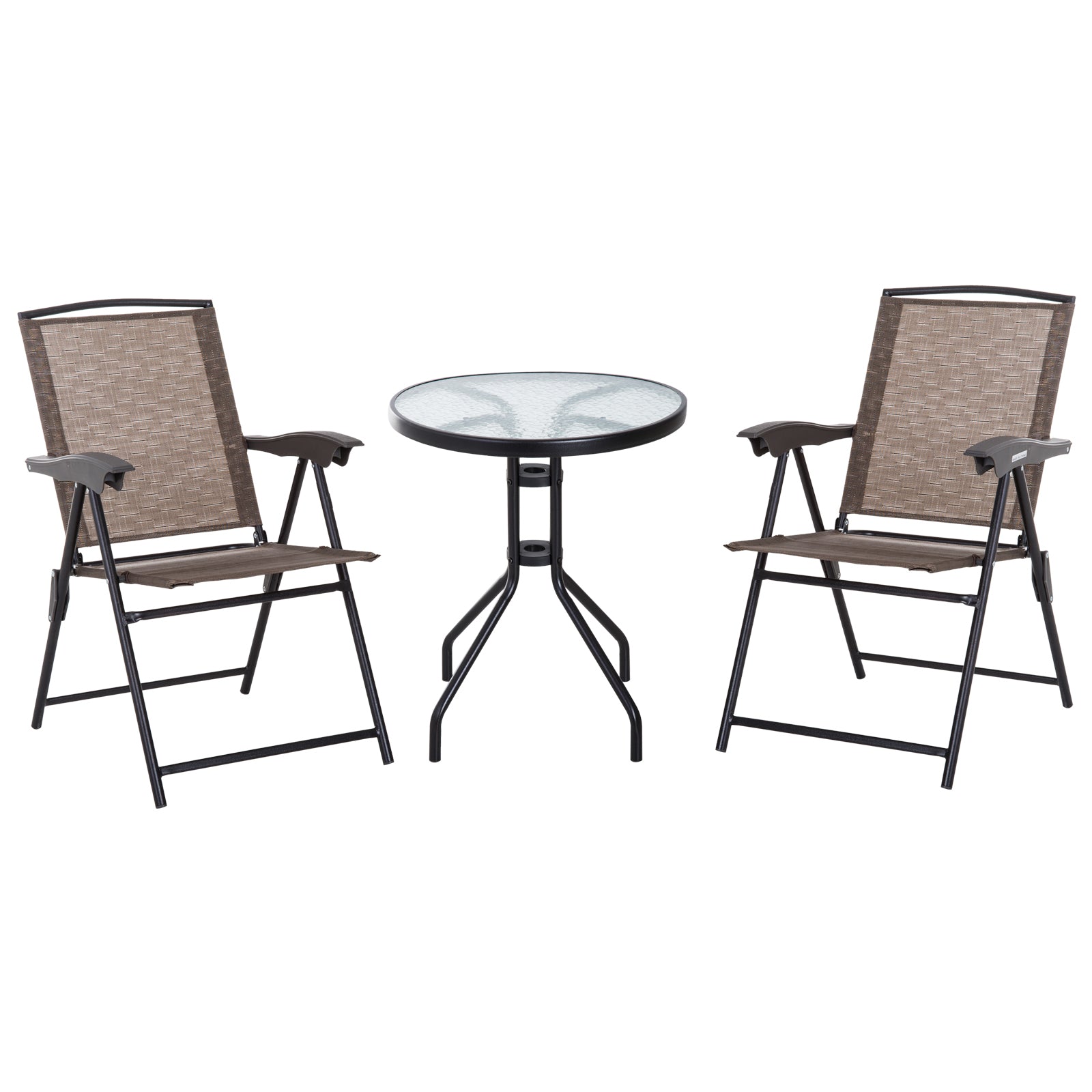 Patio Bistro Set Folding Chairs Garden Coffee Table Balcony | Brown