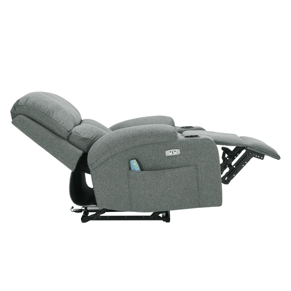 Living and Home Linen Upholstery Electric Massage Recliner Armchair With Heat, 8-point Vibrating System, Adjustable Backrest, Cup Holders & Storage Pocket