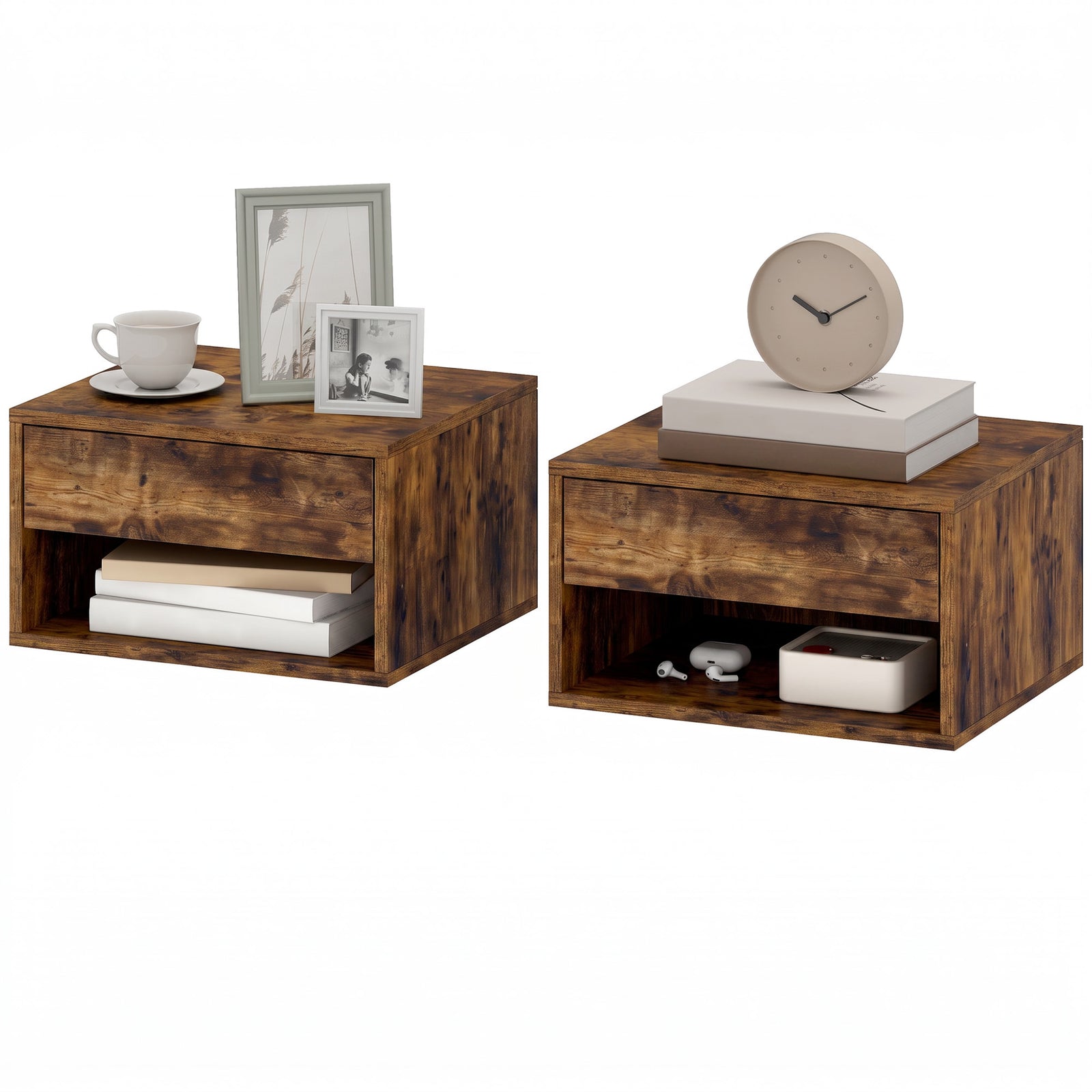 HOMCOM Floating Nightstands Set Of 2, Bedside Table W/ Drawer And Open Shelf