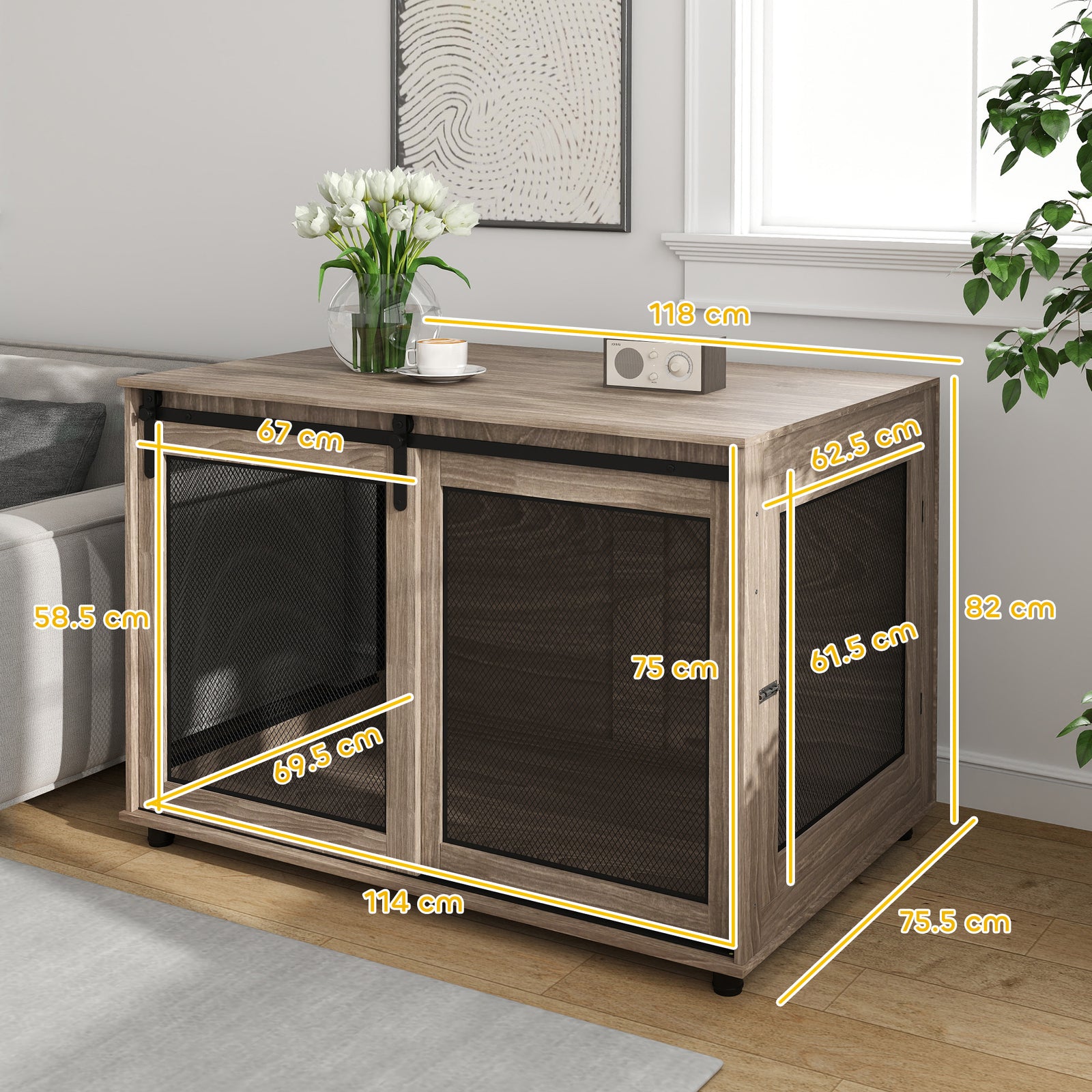 Dog Crate Furniture W/ Sliding Door, Walnut Brown | Large | Dark Brown