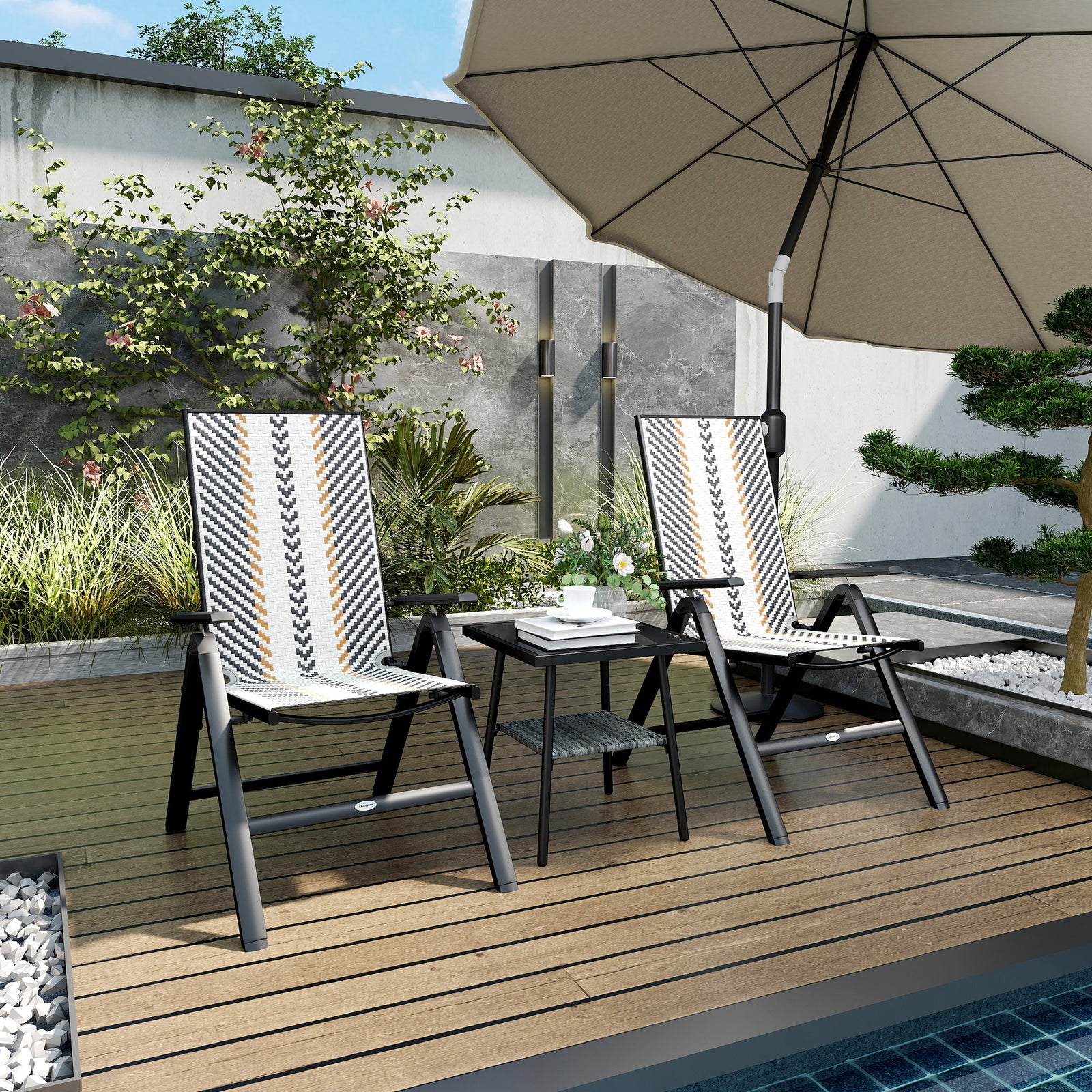 Outdoor Rattan Folding Chair, 5-position Backrest | Black