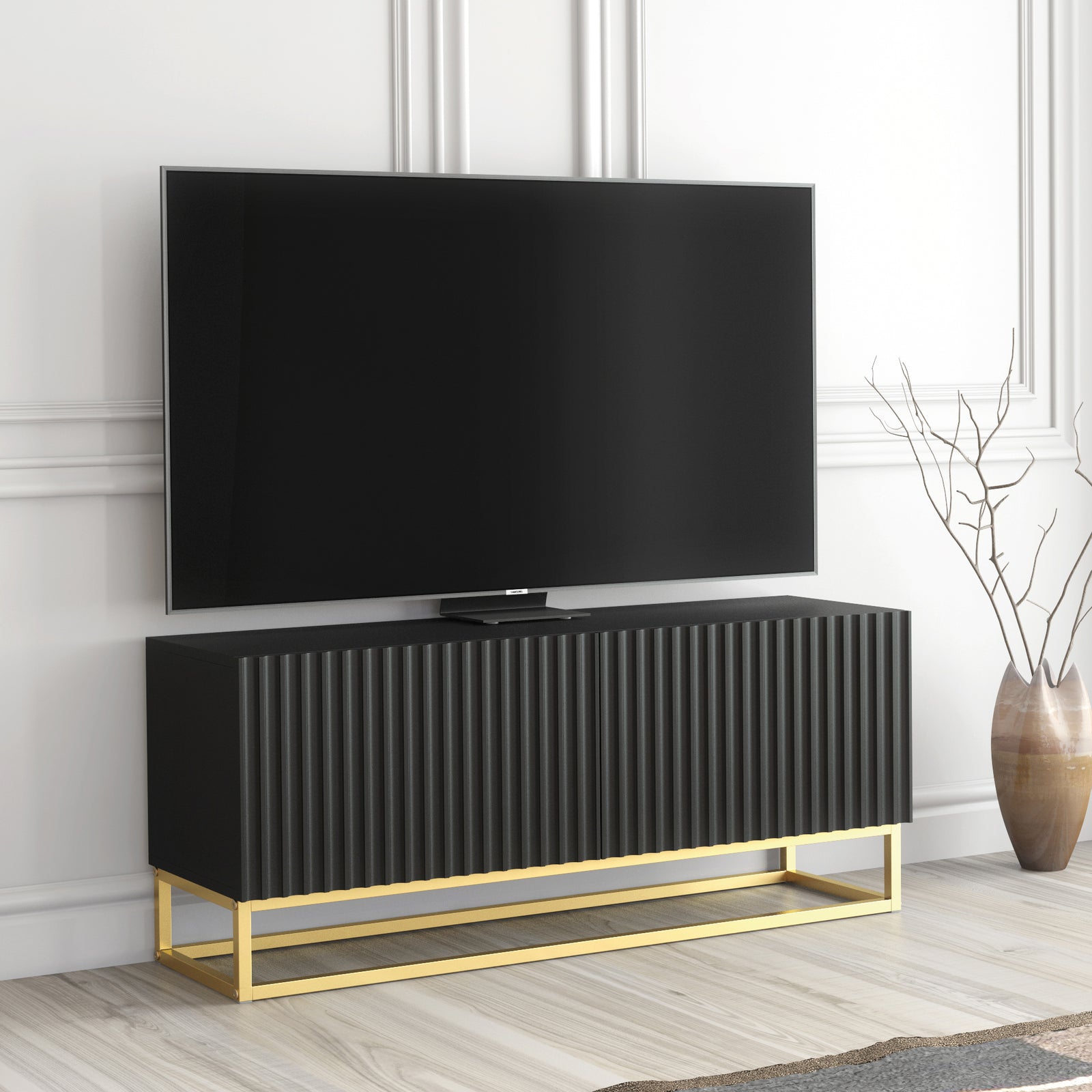 Ripple Tv Unit 100cm - Fluted Design | Large-Medium | Black