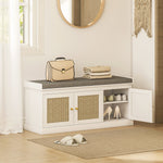Shoe Storage Bench With Rattan Doors, Cushion, Entryway Shoe Bench