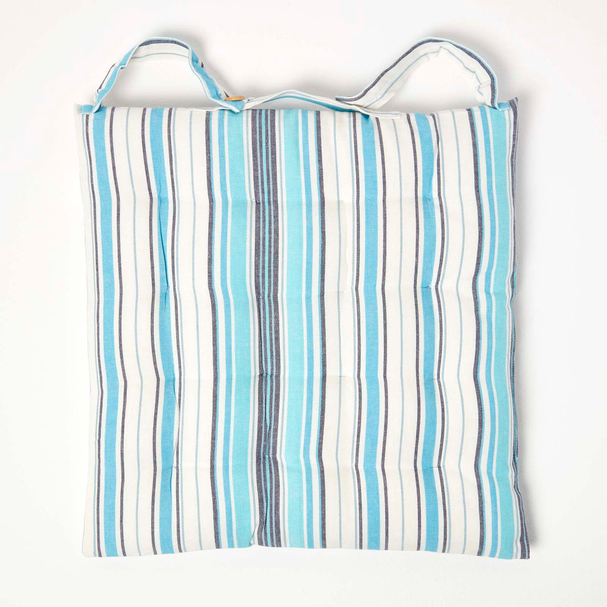 Striped Seat Pad With Button Straps 100% Cotton, 40 X 40 Cm | Set of 1 | Blue