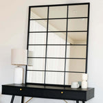 Kyō - Metal Rectangle Lattice Window Mirror | 120cm x 95cm | Black