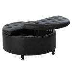 Round Pu Leather Upholstered Storage Ottoman With Lift-top & Flip Design | Black