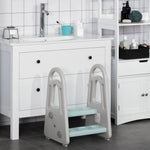 Kids Step Stool, Toddler Kitchen Helper With Handle For Bathroom, Blue And Grey